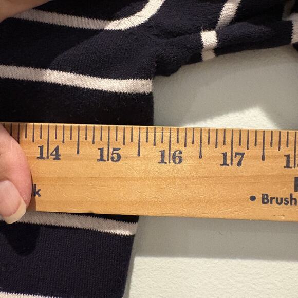 Laura Ashley Sweater Women Small Navy Striped Button Shoulder Mock Neck Nautical - Picture 8 of 11